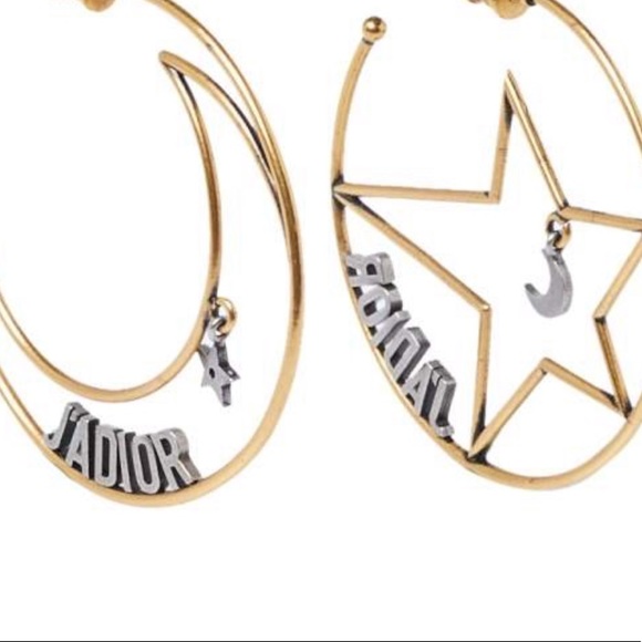 Dior J'Adior Moon & Star Asymmetrical Hoop Earrings - Picture 1 of 9